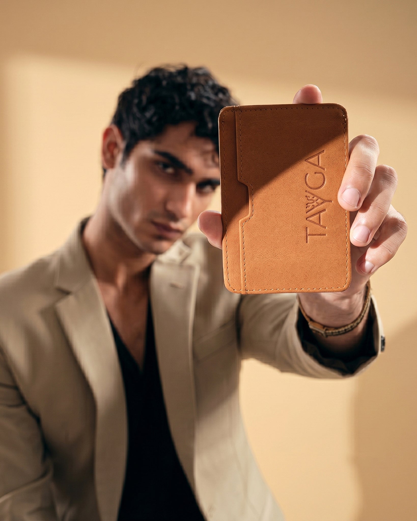 Tan Stone Polish Card Wallet