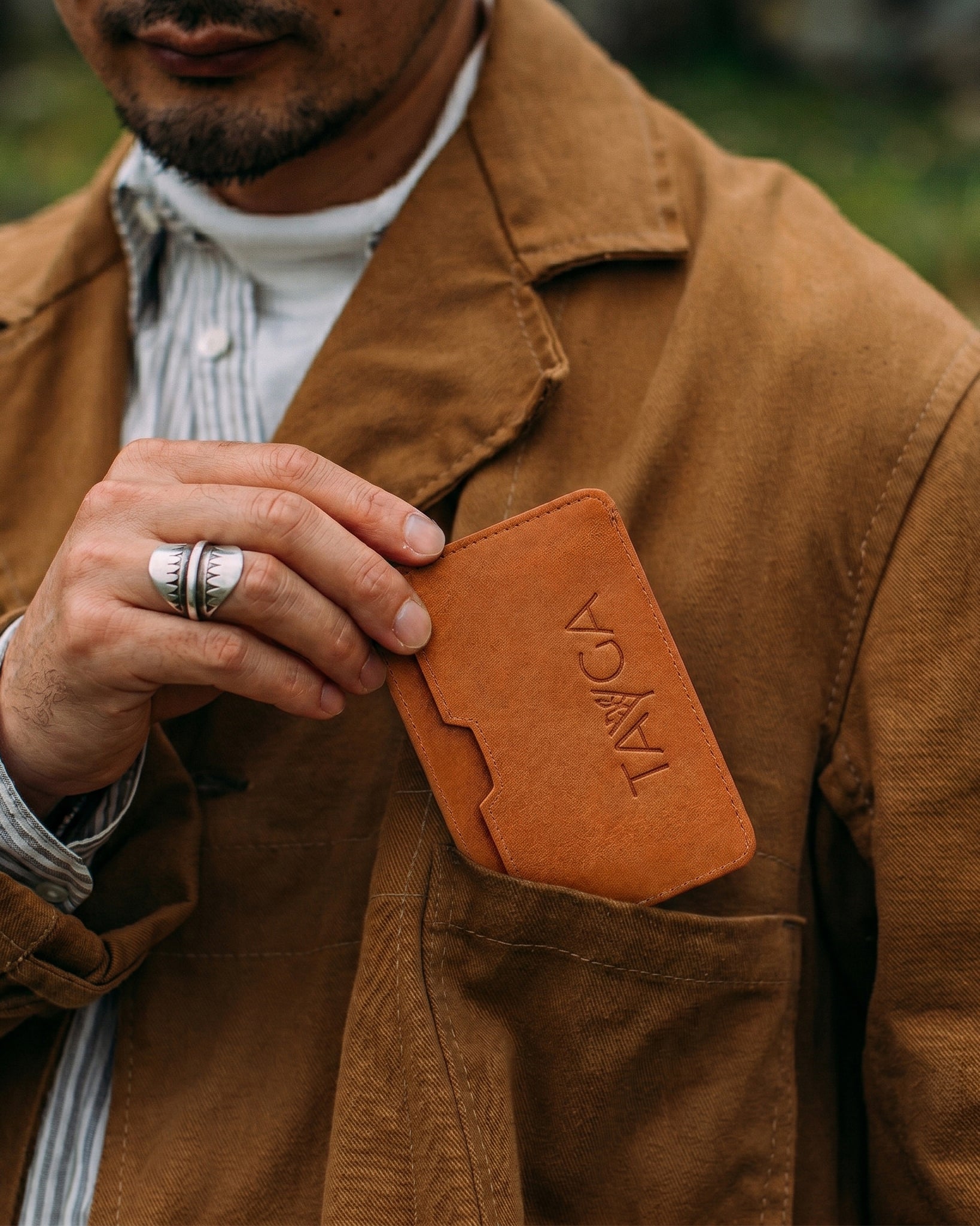 Tan Stone Polish Card Wallet